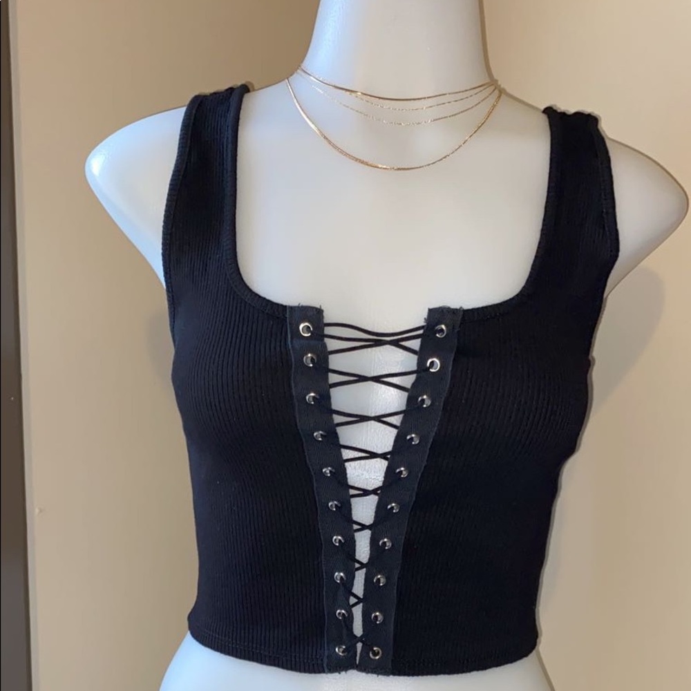 Black Lace Up Top